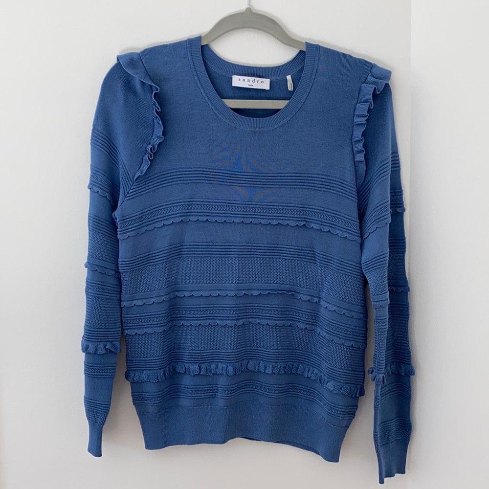 Sandro Blue Ruffle Sweater
